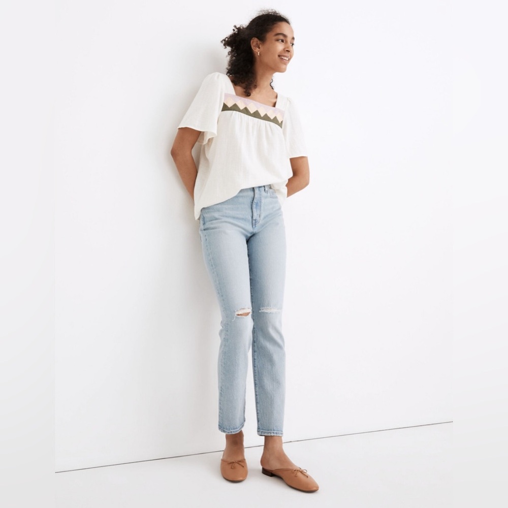 Madewell The High-Rise Slim Crop Boyjean in Dumas Wash: Ripped Edition Size 23
